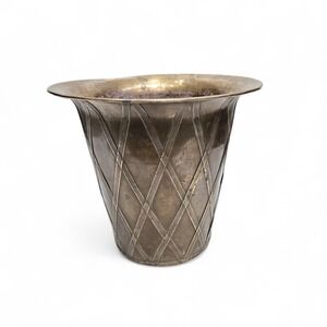 Vtg Brass Lattice Overlay Planter Wastebasket 11" Mid Century Decor Cache Pot
